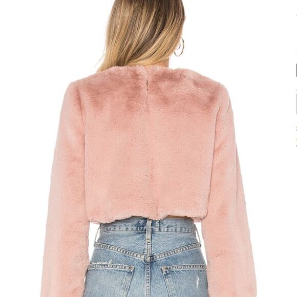 LOVERS + FRIENDS Revolve Teagan Faux Fur Cropped Pink Sweater, Size XS - Picture 3 of 14